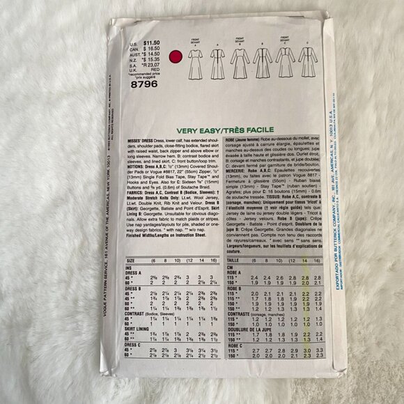 3 Vogue Sewing Patterns - Picture 5 of 7